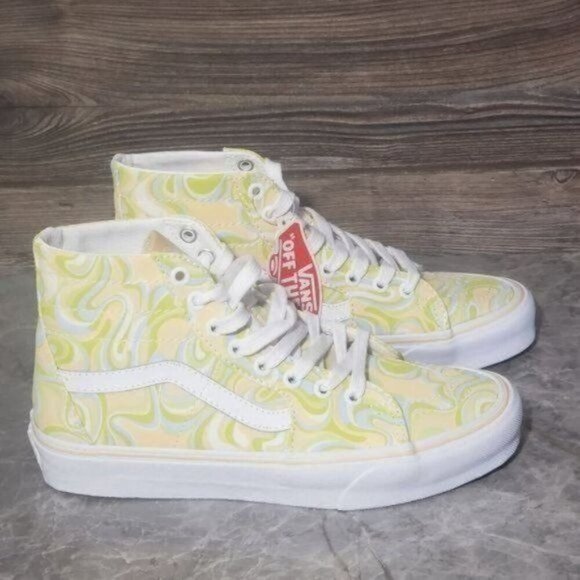 New Vans Sk8 Hi Swirl Lime Green High Top Sneakers Womens 6.5 Skater Casual Bold - Picture 5 of 10